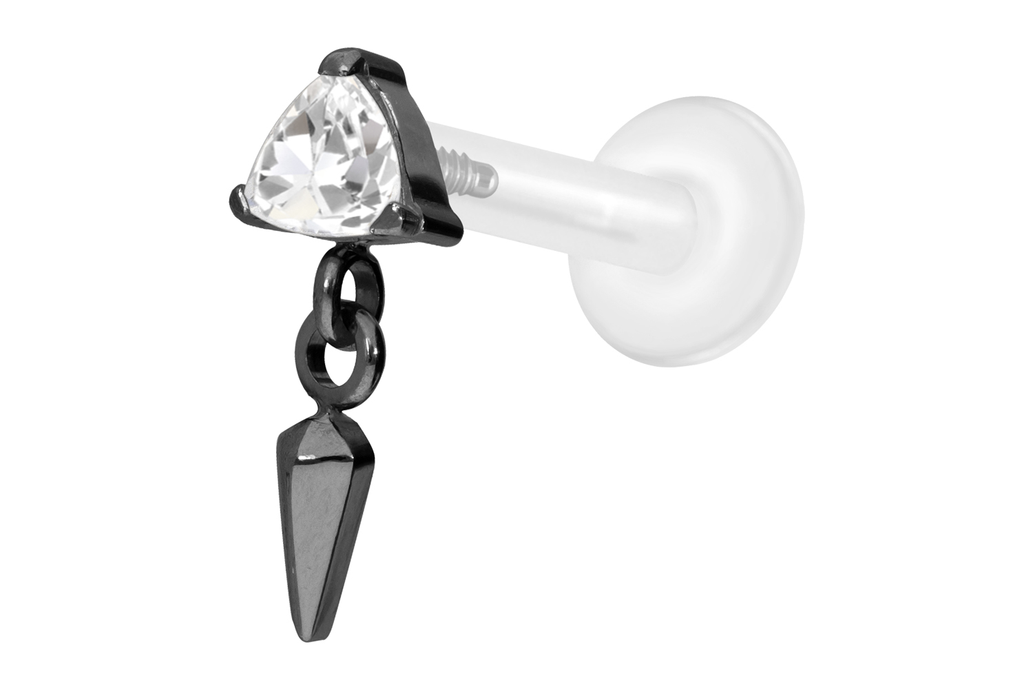 PTFE Labret Piercing mit Innengewinde + Titan-Aufsatz KRISTALLDREIECK + SPITZE